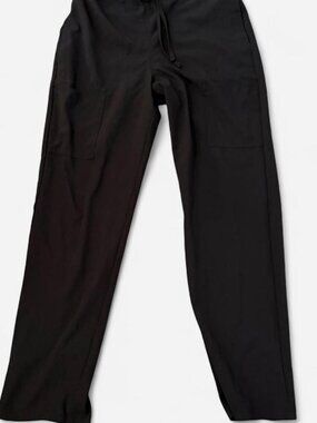 black high-waisted straight-leg scrub pants women...